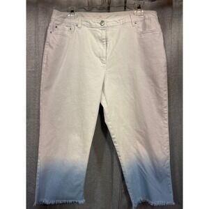 Ruby Rd Petite Ombre Dip Dye Cropped Jeans White Blue Raw Hem 14P 15304